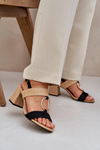 Block Heel Sandals Black-Beige Afleeria