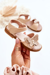 Children's Leather Sandals Butterflies Beige Rolly