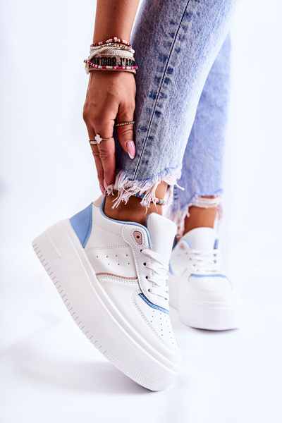 Women's Tied Sports Shoes Sneakers White and blue Manila