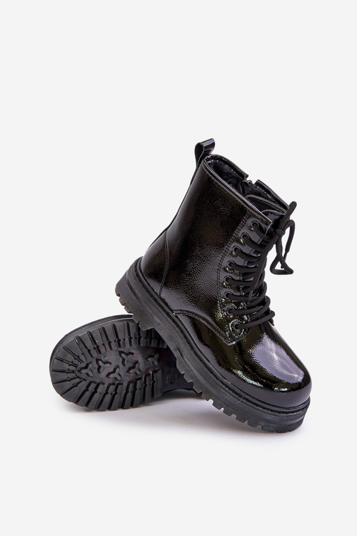 Insulated girls boots lacquered with zipper black Novita