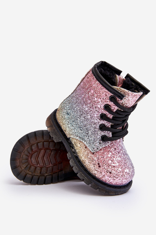 Kids Sparkly Furry Lined Boots with Zipper Multicolor Saussa