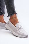 Light Grey Women's Platform Leather Moccasins S.Barski LR490