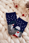 Women's Socks Christmas Patterns With Teddy Bear And Igloo Grey-Navy