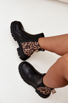 Insulated women's ankle boots with gold detail leopard pattern black Calista