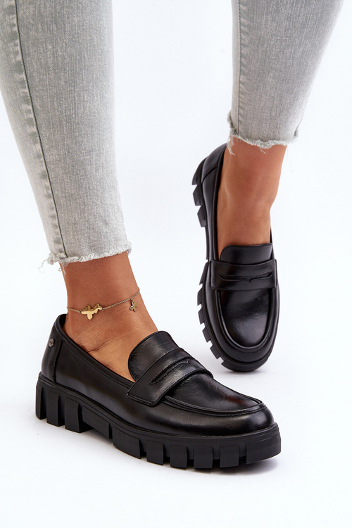 Women's Black Faux Leather Loafers Seravisa