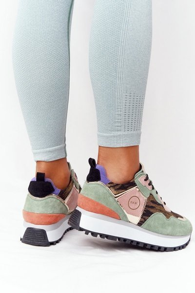 Suede Sport Shoes On A Platform GOE HH2N4002 Green-Gold