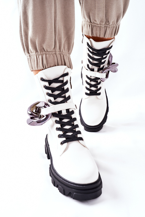 S. Barski Damskie Botki Trapery Białe Jensen