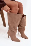 Slip-on women's boots with heel made of eco suede beige Noretta