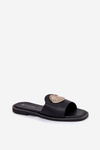 Eco Leather Slides On Flat Heel With Decoration Black Tatereia