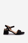 Women's Black Faux Suede Block Heel Sandals Leisha