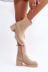 Eco Suede Women's Ankle Boots with Heel Lining Light Beige Meriluna II-gat