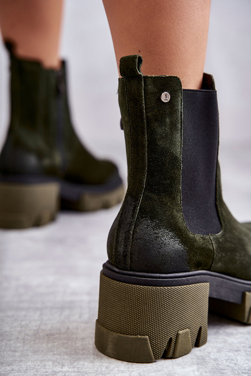 Suede Women's Boots On The Platform Khaki Hilde