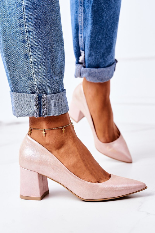 Satynowe Czółenka Lewski Shoes 2801 Różowe