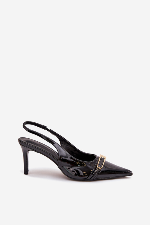 Lacquered High Heels With Gold Buckle Black Vivae