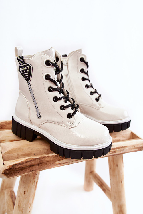 Lacquered Warm Boots With Zipper White Marcella
