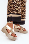 Women's Sandals On Platform And Wedge Eco Leather Gold Tenzorus