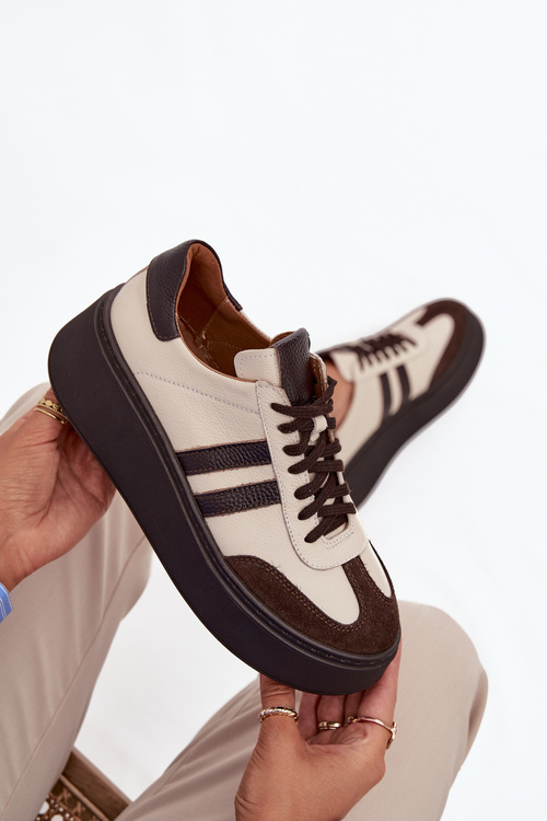 Leather Women's Sneakers On Platform Zazoo 3775 Beige Chocolate