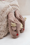 Christmas Slippers With Reindeer Design Furry Dark Beige Asielle