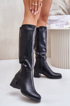 Heeled Knee High Boots Made Of Eco Leather Black Izanae