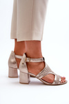 Women's Leather Sandals With Heel Maciejka 06459-25 Beige-Gold