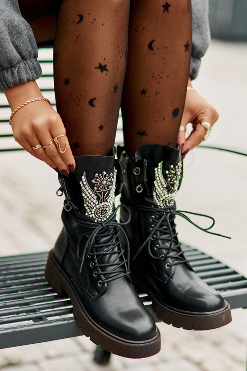 Eco Leather Ankle Boots Workers With Decoration Insulated D&A Black MR880-080