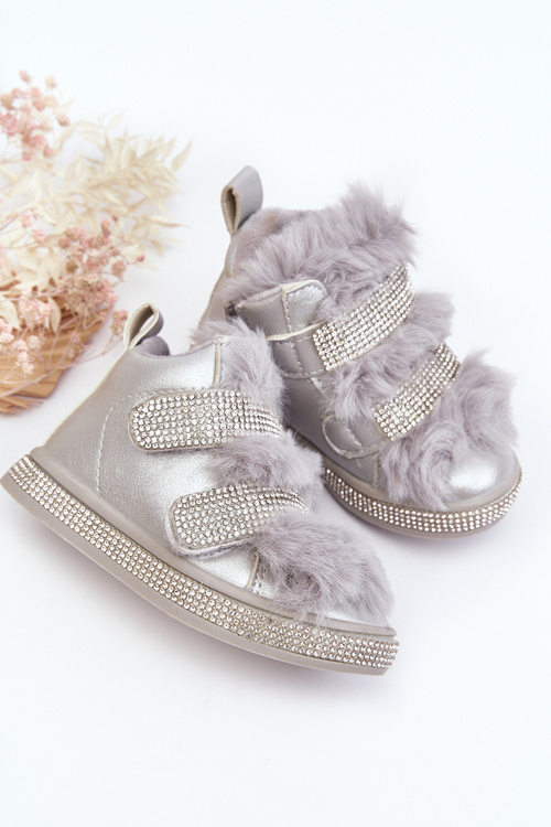 Leather Children's Insulated Snow Boots Silver Leela