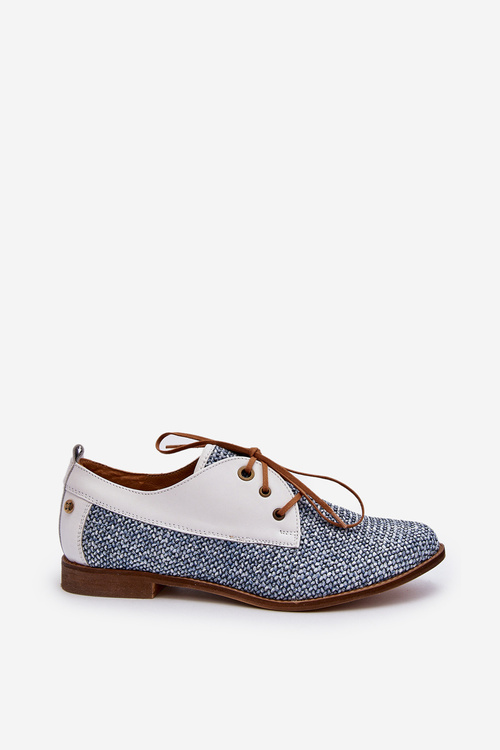 Półbuty Skóra Damskie Płaski Obcas Niebieskie Maciejka 06461-17