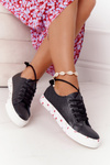 Openwork Leather Sneakers With Flowers Black Spring