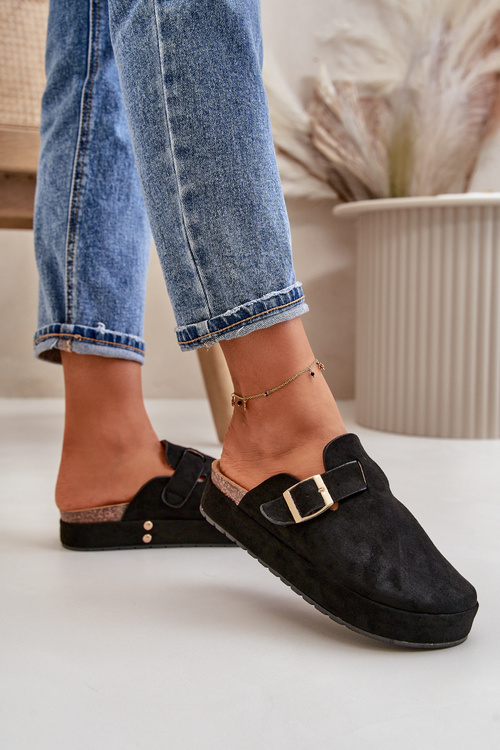 Women's Platform Clogs With Gold Buckle Black Terilaina