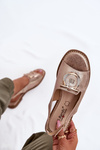 Elegant Sandals With Decoration On Flat Heel S.Barski KV51-003 Rose Gold