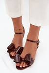 Patent leather high heel sandals with bow chocolate Noliva