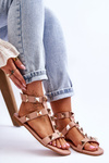Women's Leather Sandals With Large Studs nude Mishigan