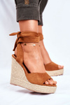 Women's Sandals On Wedge Laced Camel Belleza