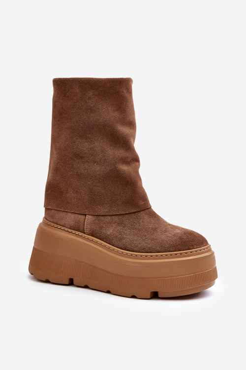 Zazoo 3410 Suede Women's Boots on Chunky Platform Camel