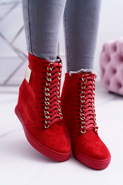 Women's Lu Boo Sneakers With Chains Suede Red Monica
