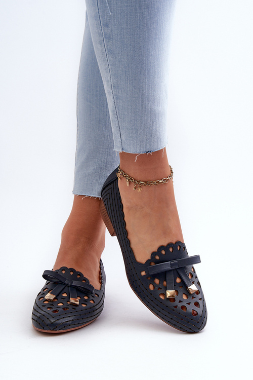 Baleriny Damskie Ażurowe Kokardka Nestavia Granatowe