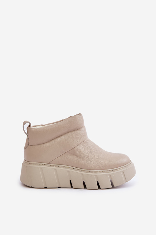 Zazoo 60470 Leather Boots Insulated with Wool on Platform Light Beige