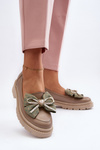 Women's Leather Moccasins with Bow Laura Messi 2787 Beige