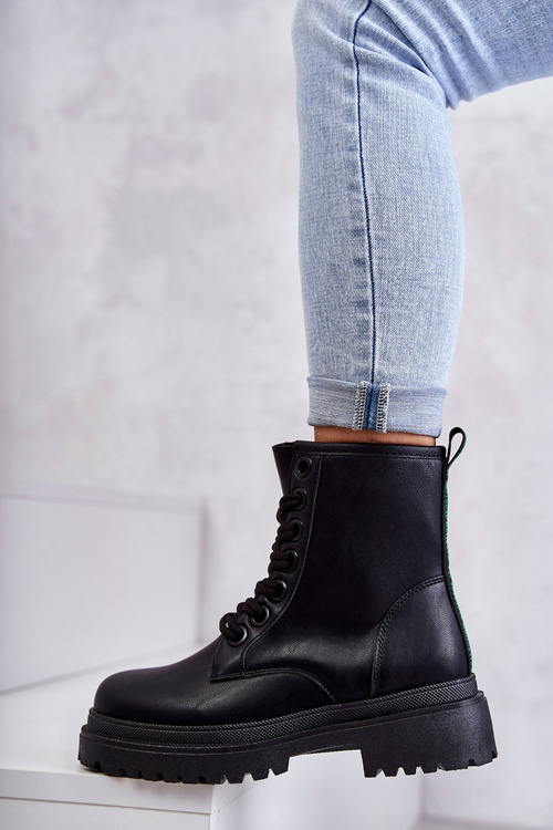 Women's Leather Boots Workers Light Black Denila