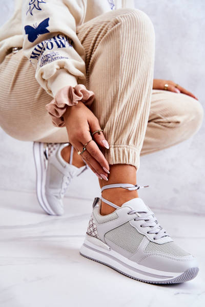 Buty Sportowe Damskie Klasyczne Obcas Koturn Szare Advanced