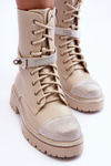 Women's Embellished Leather Boots Workery Beige Totah 