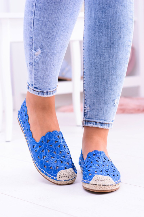 Lu Boo Women's Ballerina Ballerinas Navy Blue Espadrilles in Macarena Flowers