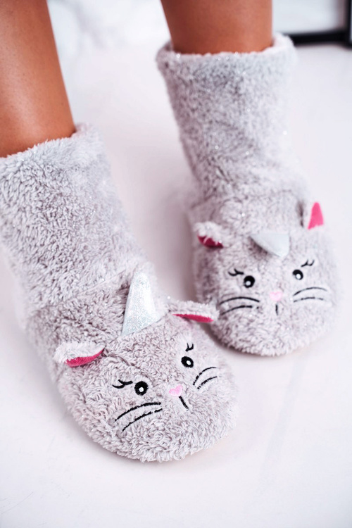 Children's sheepskin padded slippers Kitten Grey