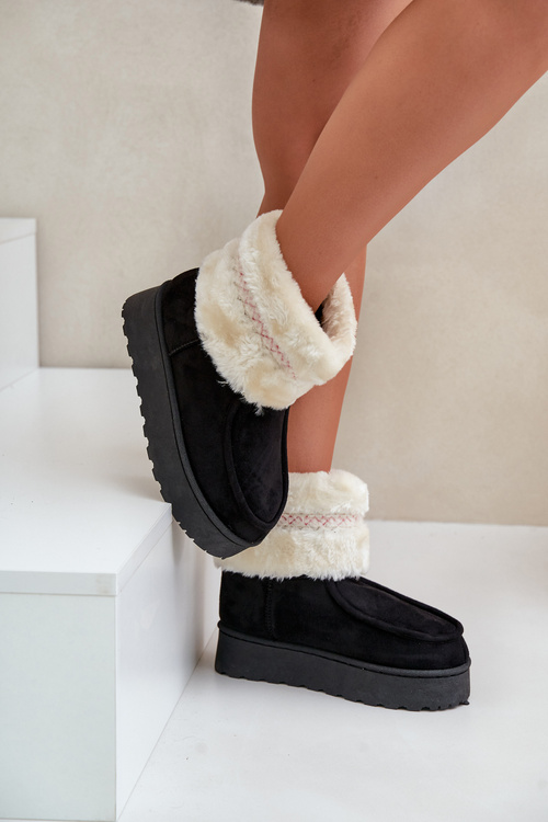 Women's Snow Boots On Platform With Fur And Pattern Black Deepanti