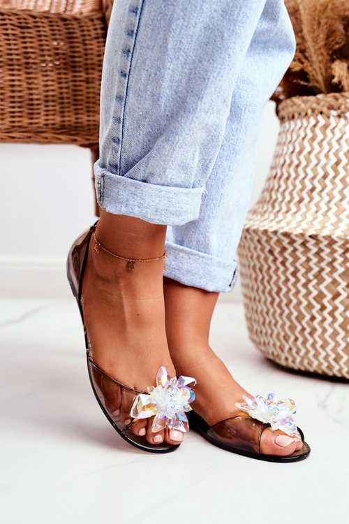 Rubber Ballerinas Shoes Crystals Black Clare