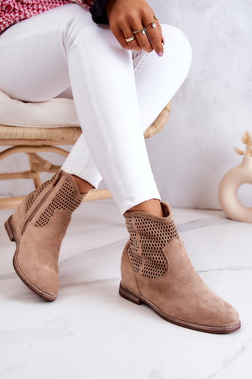 Suede Women's Boots Hidden Wedge Beige Solene