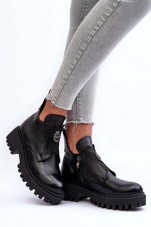 Women's Leather Boots with Ornament Black Lusanna