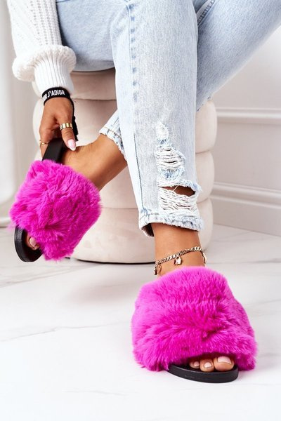 Rubber Slippers With Fur Fuchsia Soft
