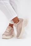 Women's Sneakers With Rhinestones And Sheepskin Light Beige Zarika