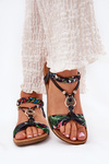 Flat Women's Sandals With Woven Strap And Decoration Black Artiker 56C1318